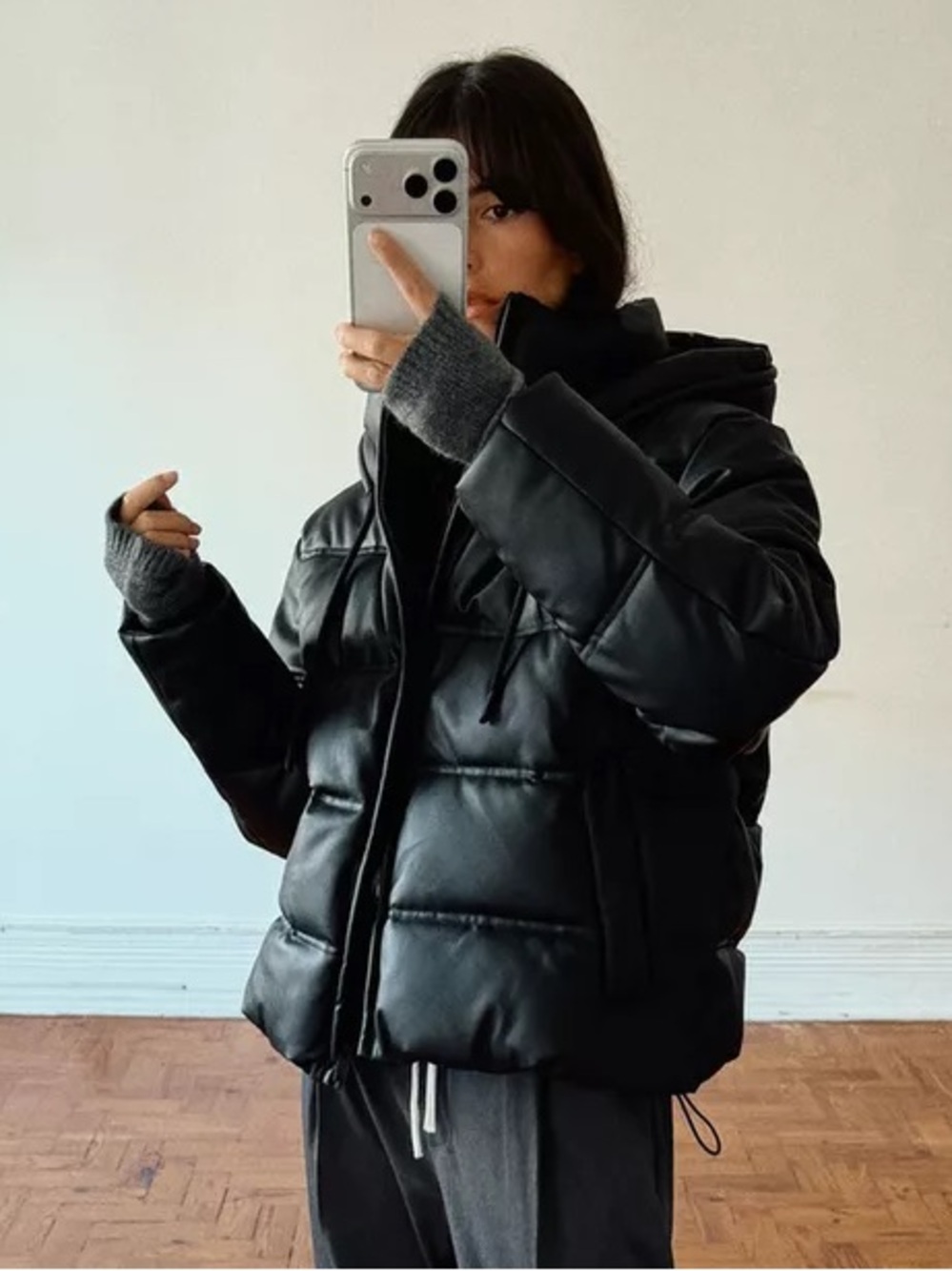 ZARA LEATHER EFFECT WATER REPELLENT WINDPROOF PUFFER ANORAK